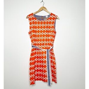 Dizzy Lizzie NEW! Orange Geometric Print Sleeveless Tie Waist Dress Size M